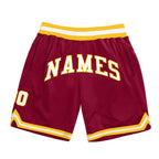 Custom Maroon White-Gold Authentic Throwback Basketball Shorts photo 1