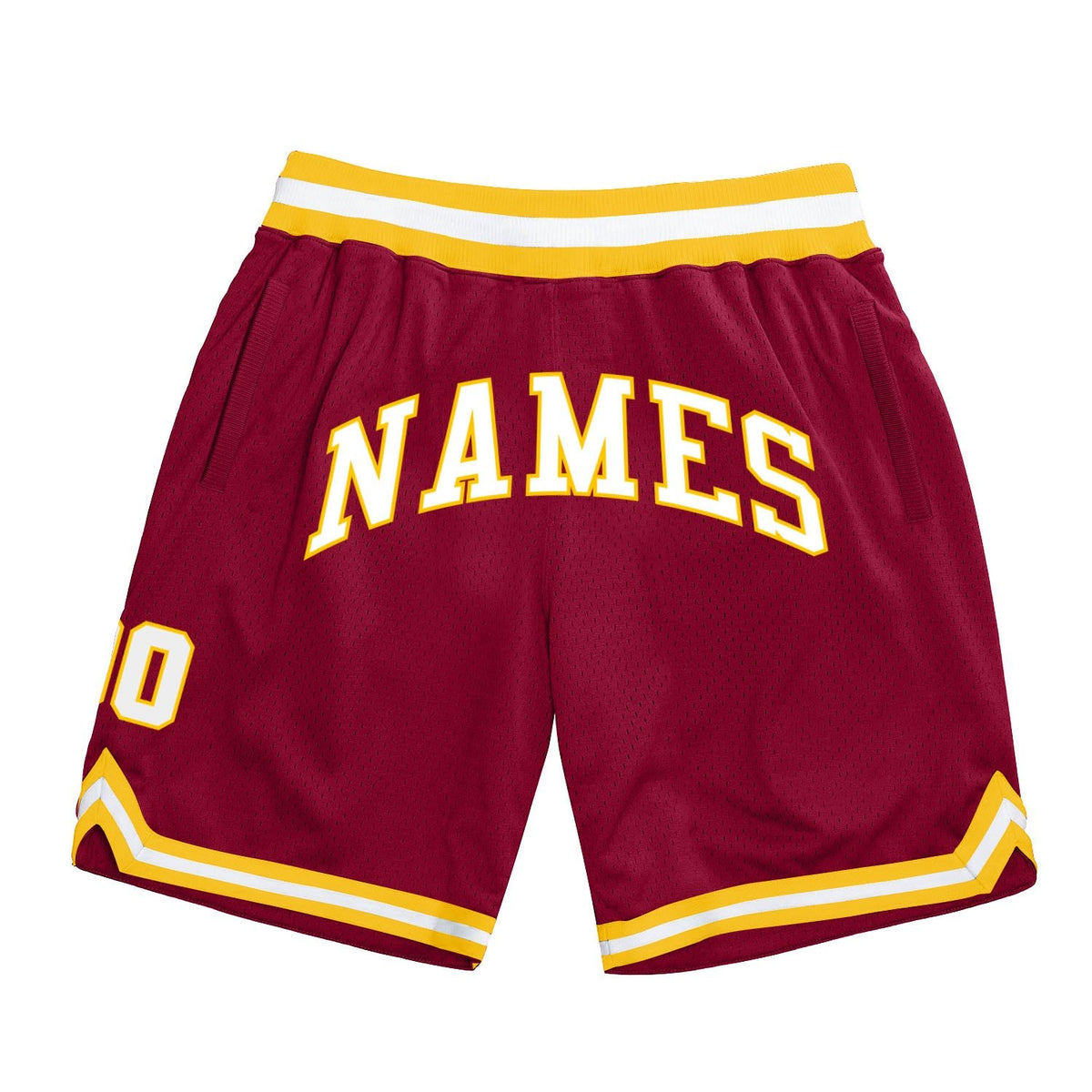 Custom Maroon White-Gold Authentic Throwback Basketball Shorts photo 1