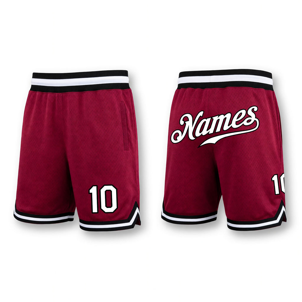 Custom Maroon White-Black Authentic Throwback Basketball Shorts