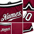 Custom Maroon White-Black Authentic Throwback Basketball Shorts detail