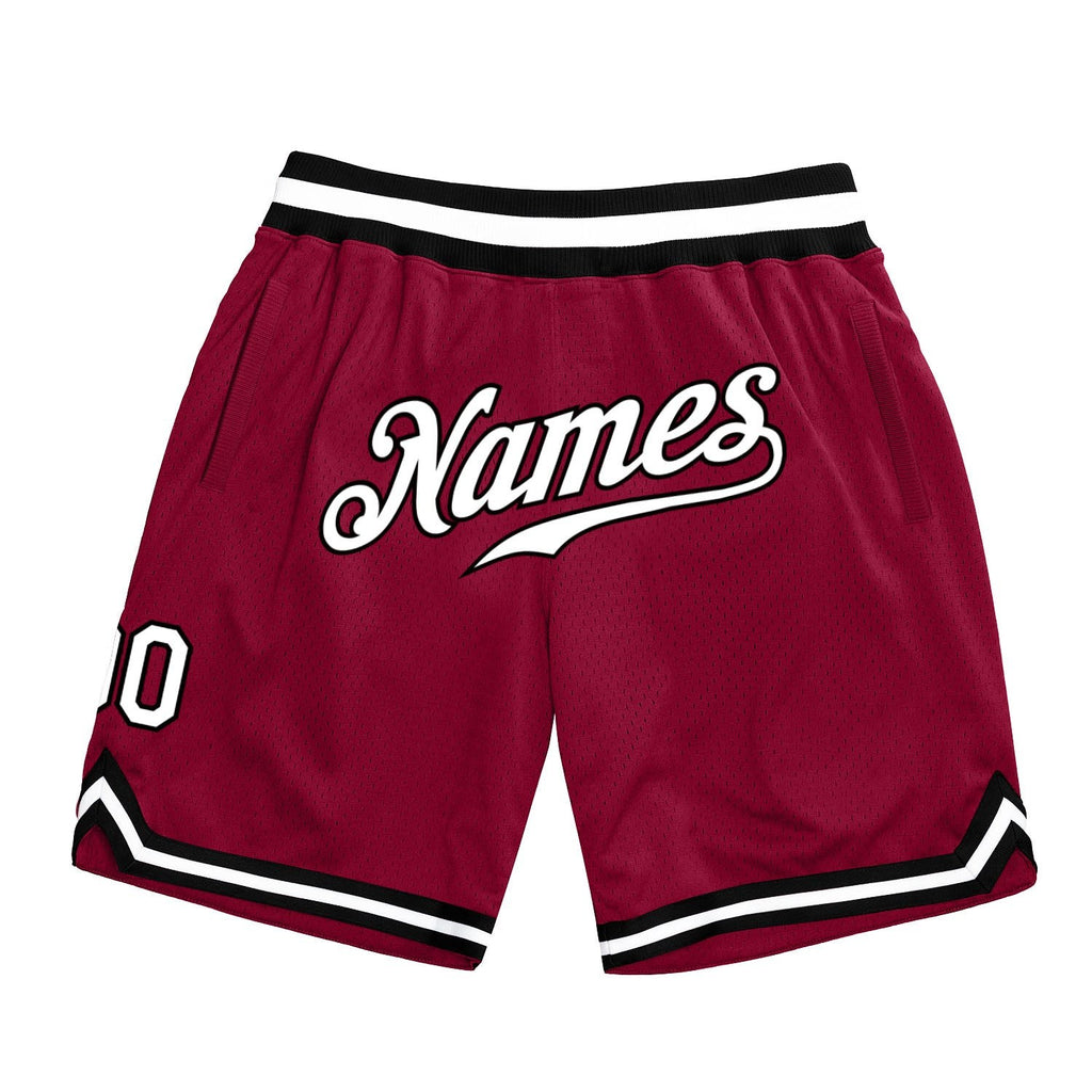 Custom Maroon White-Black Authentic Throwback Basketball Shorts photo 1