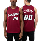 Custom Maroon White-Black Authentic Throwback Basketball Jersey worn front and back