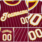 Custom Maroon White Pinstripe White-Gold Authentic Basketball Jersey detail