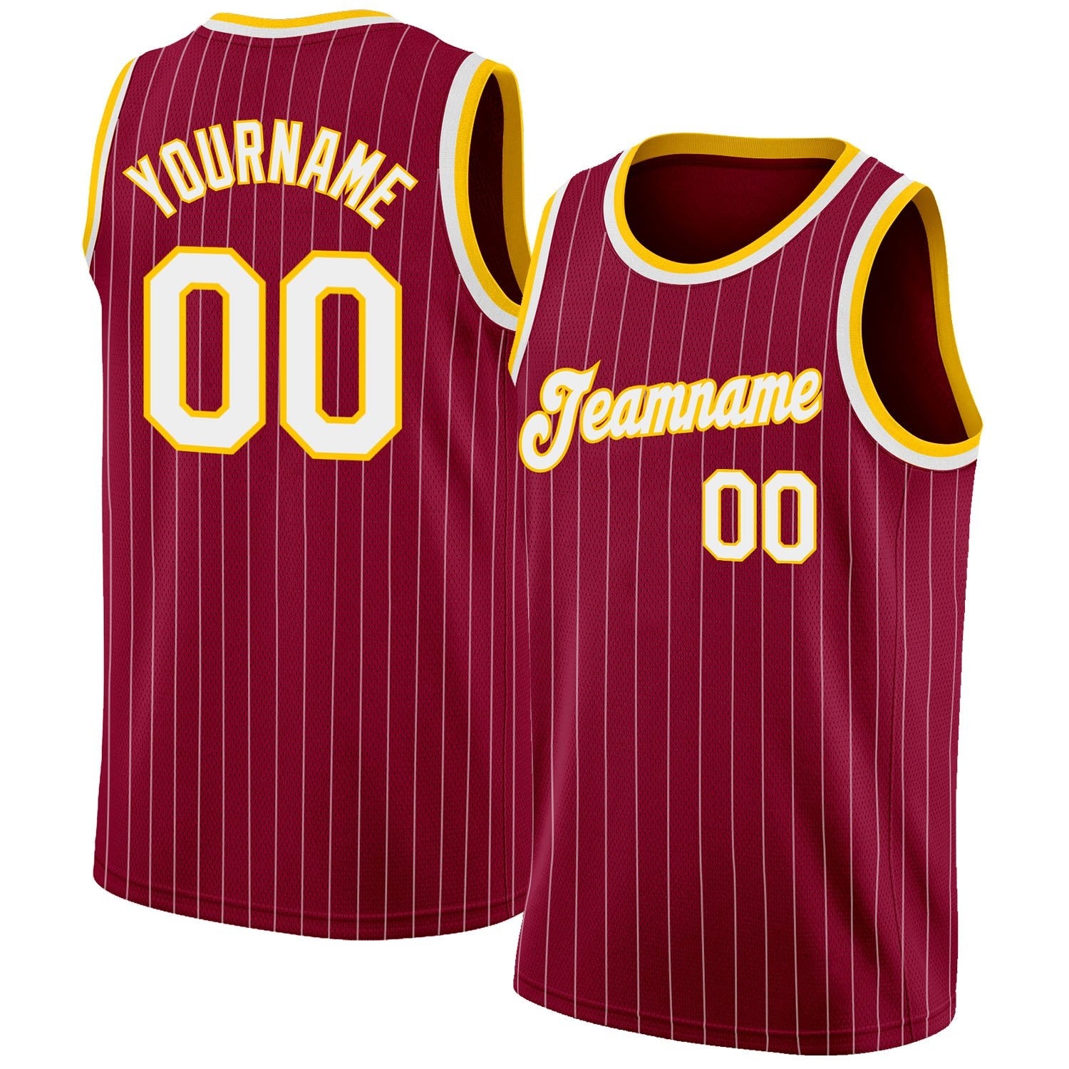 Custom Maroon White Pinstripe White-Gold Authentic Basketball Jersey photo 1