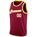 Custom Maroon White Pinstripe White-Gold Authentic Basketball Jersey photo 4