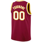 Custom Maroon White Pinstripe White-Gold Authentic Basketball Jersey photo 5