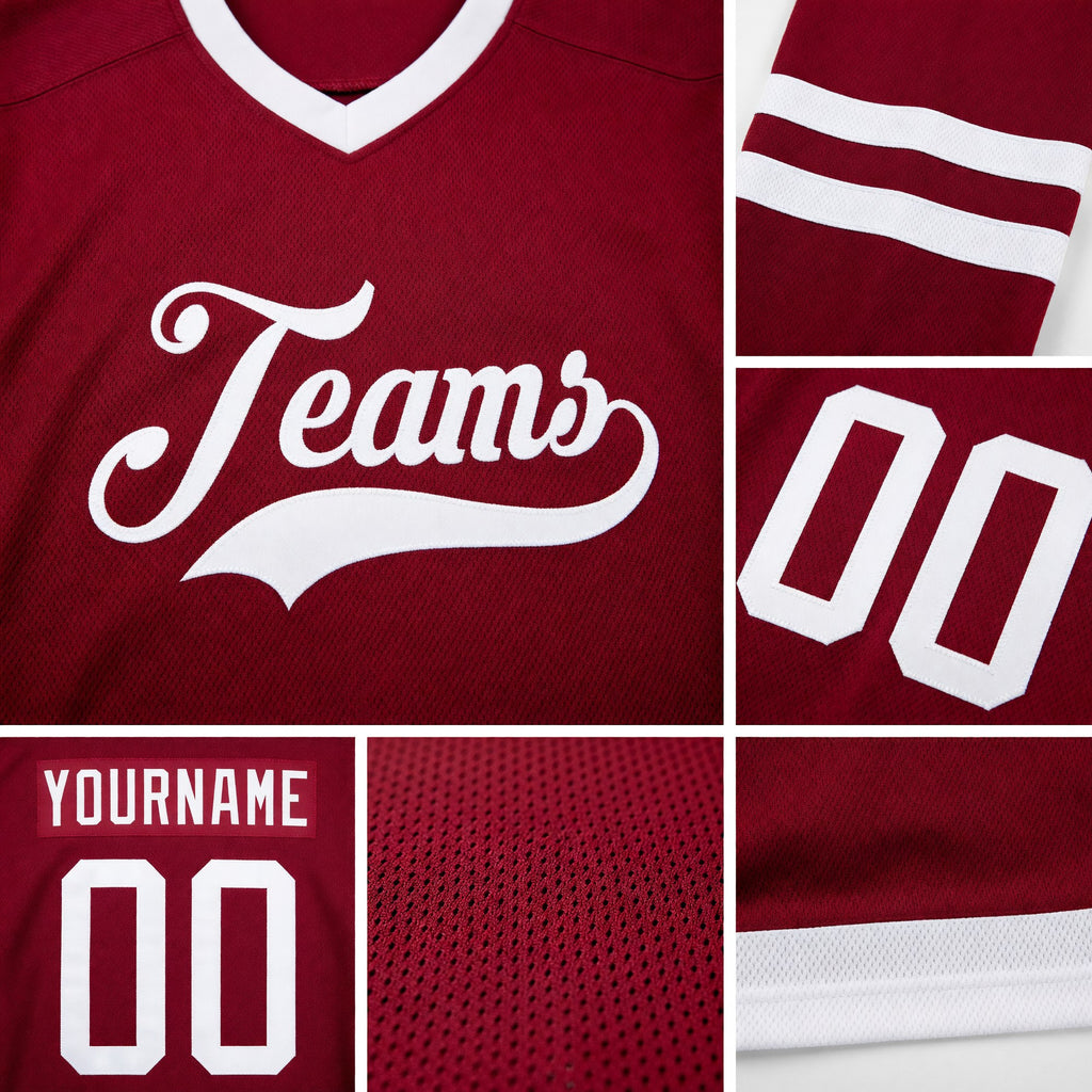 Custom Maroon White Hockey Jersey detail