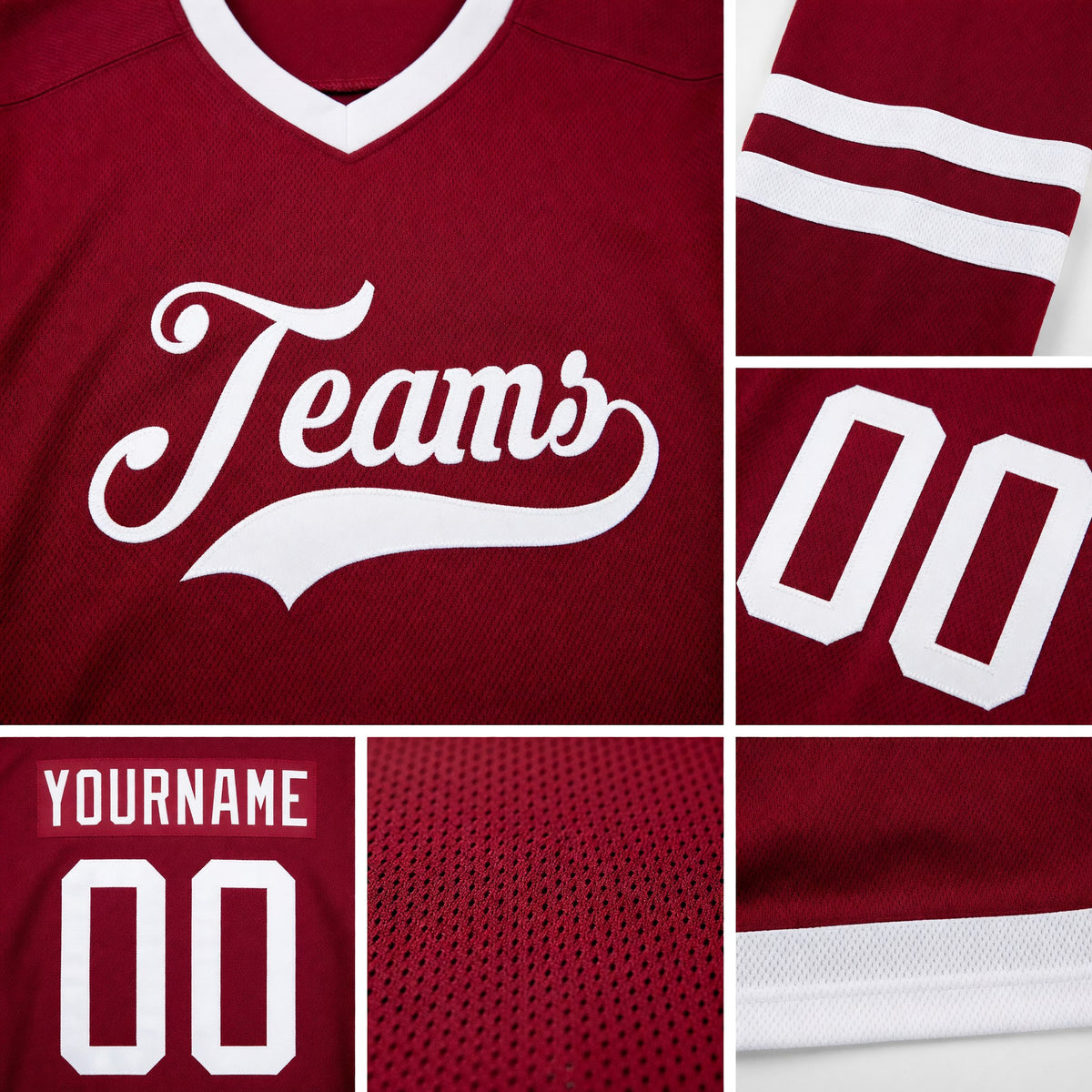 Custom Maroon White Hockey Jersey detail