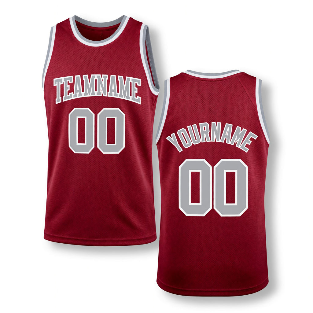 Custom Maroon Gray-White Authentic Throwback Basketball Jersey