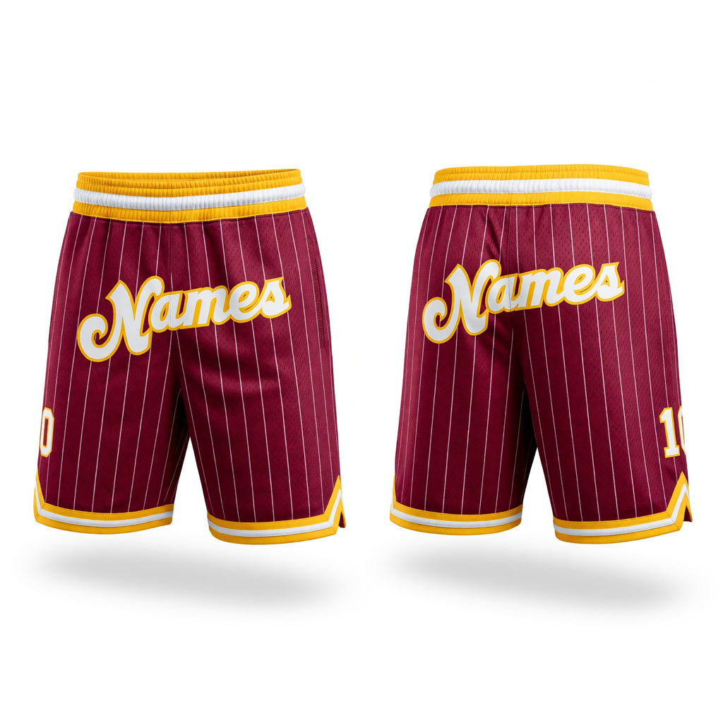 Custom Maroon White Pinstripe White-Gold Authentic Basketball Shorts