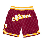Custom Maroon White Pinstripe White-Gold Authentic Basketball Shorts photo 1