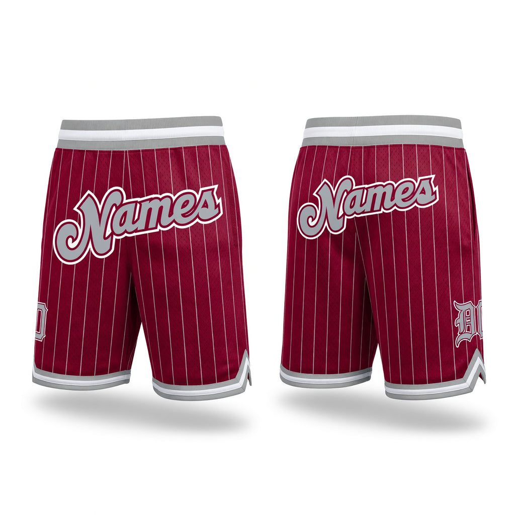 Custom Maroon White Pinstripe Gray-White Authentic Basketball Shorts