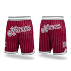 Custom Maroon White Pinstripe Gray-White Authentic Basketball Shorts