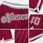 Custom Maroon White Pinstripe Gray-White Authentic Basketball Shorts detail