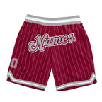 Custom Maroon White Pinstripe Gray-White Authentic Basketball Shorts photo 1
