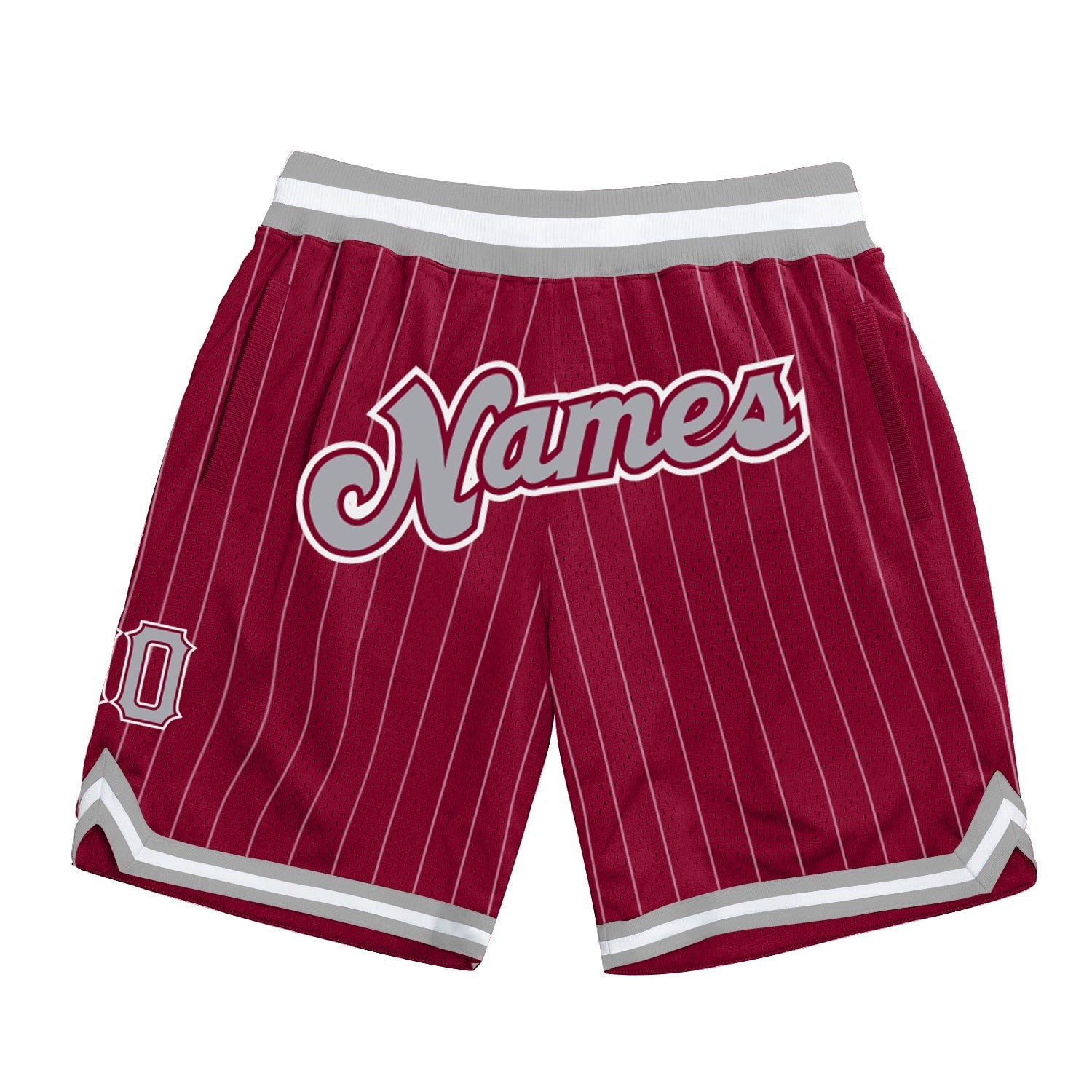 Custom Maroon White Pinstripe Gray-White Authentic Basketball Shorts photo 1
