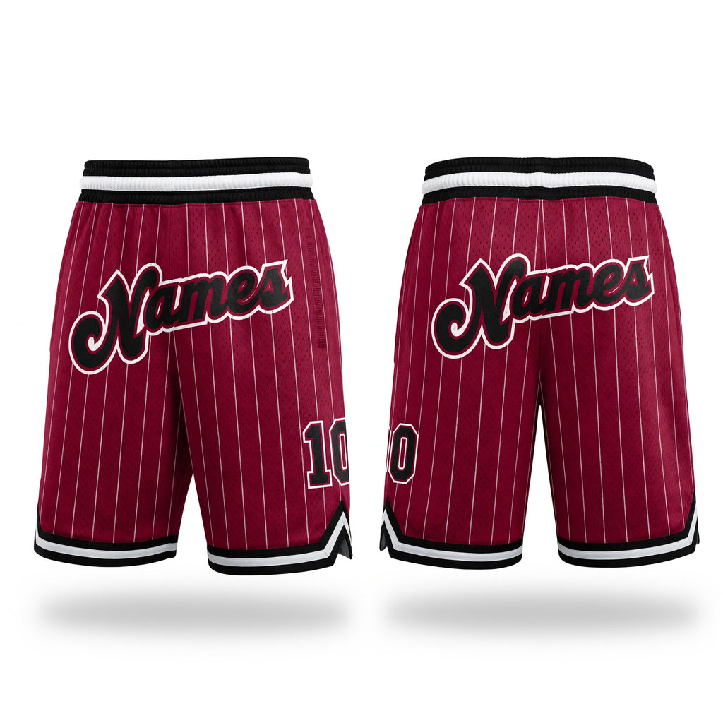 Custom Maroon White Pinstripe Black-White Authentic Basketball Shorts
