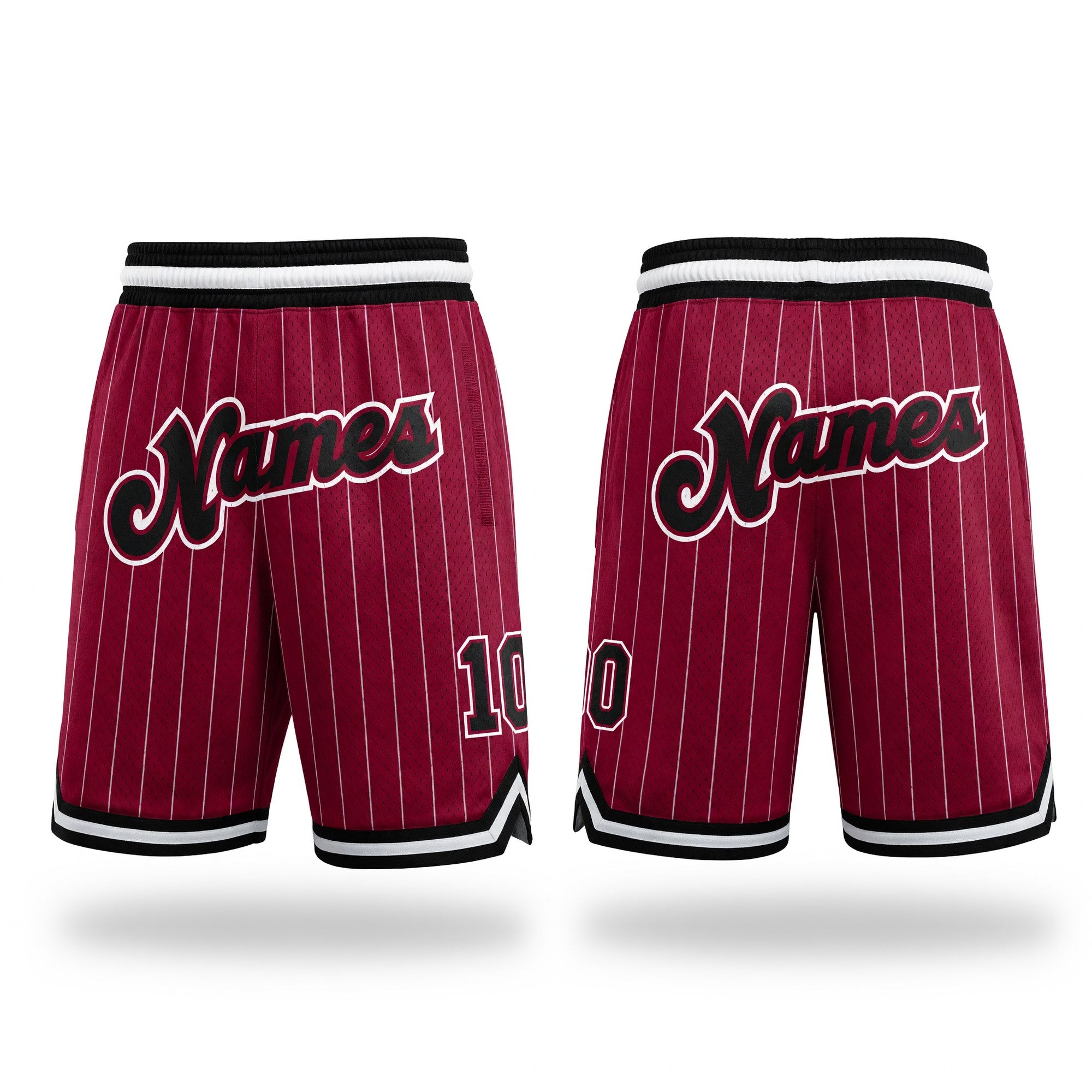 Custom Maroon White Pinstripe Black-White Authentic Basketball Shorts