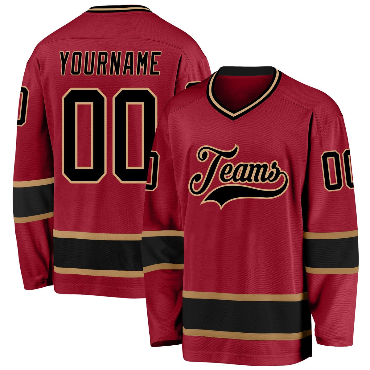 Custom Maroon Black-Old Gold Hockey Jersey photo 1