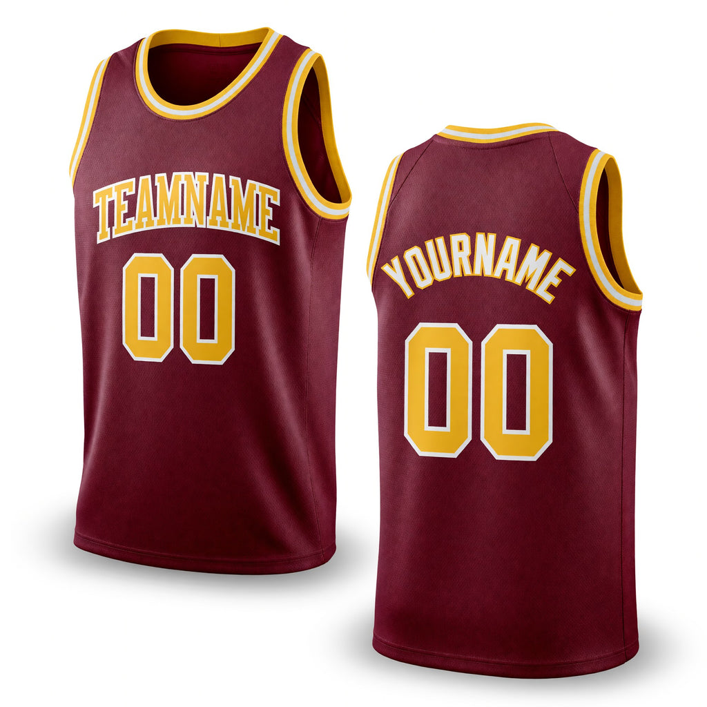 Custom Maroon Gold-White Authentic Throwback Basketball Jersey
