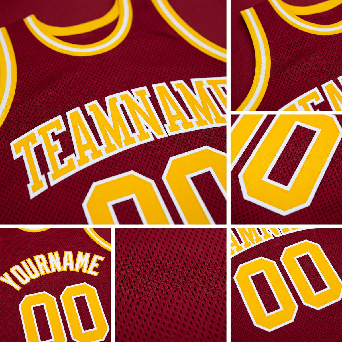 Custom Maroon Gold-White Authentic Throwback Basketball Jersey detail
