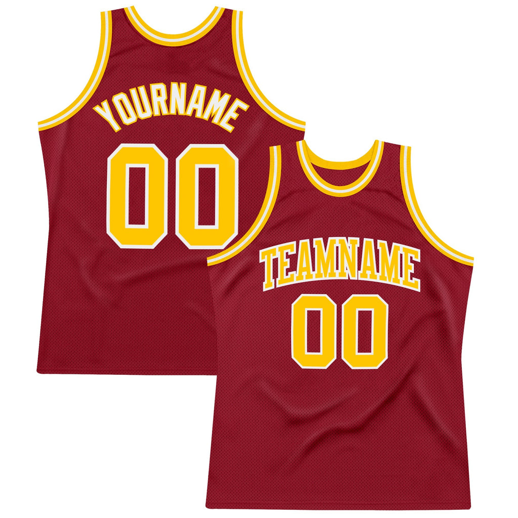 Custom Maroon Gold-White Authentic Throwback Basketball Jersey photo 1
