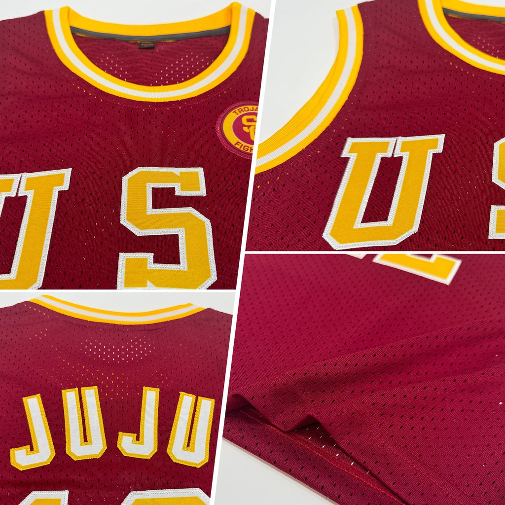 Custom Maroon Gold-White Authentic Throwback Basketball Jersey photo 2