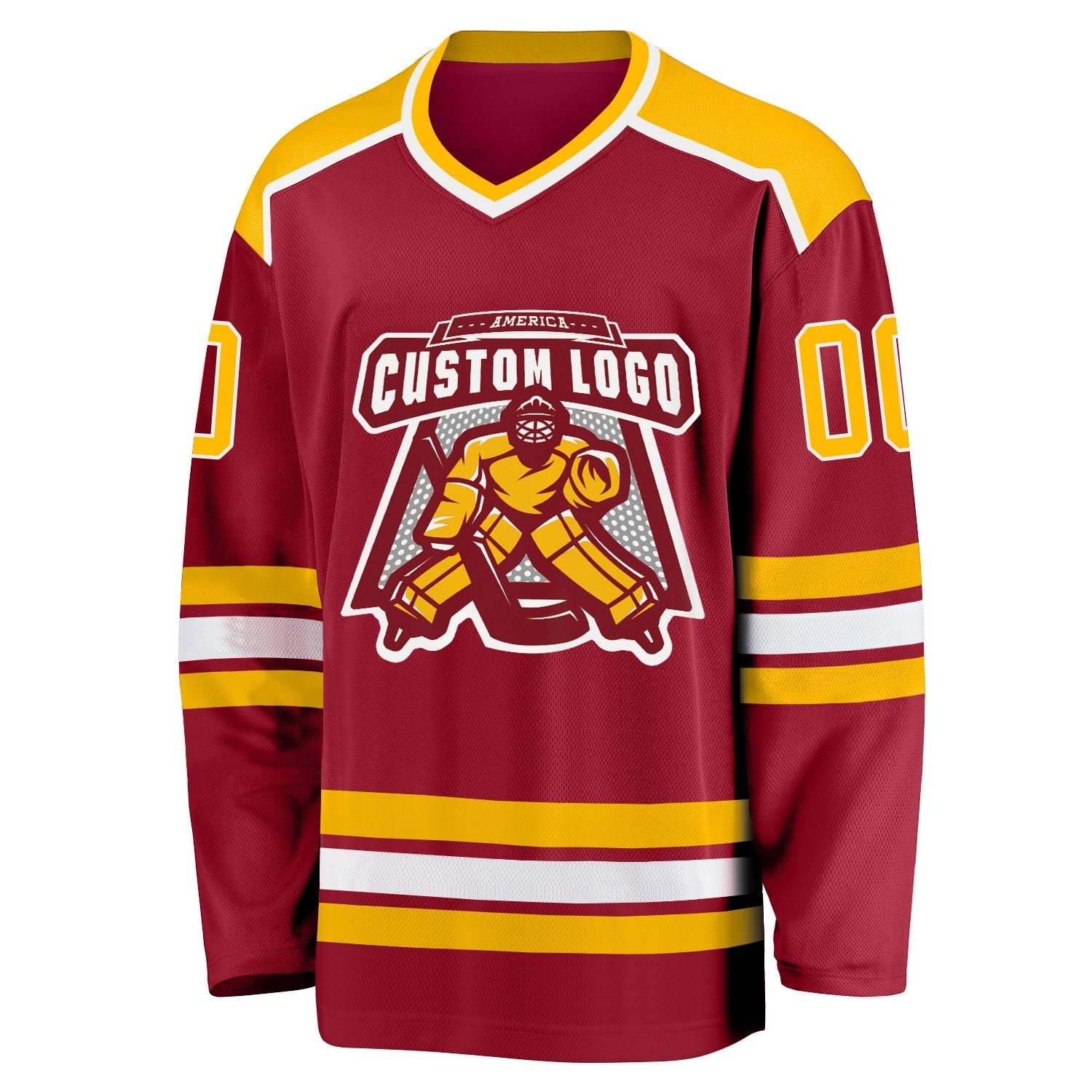 Custom Maroon Gold-White Hockey Jersey photo 2