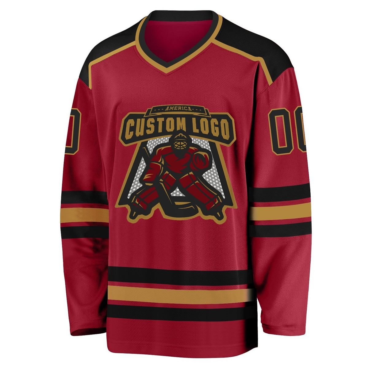 Custom Maroon Black-Old Gold Hockey Jersey photo 2