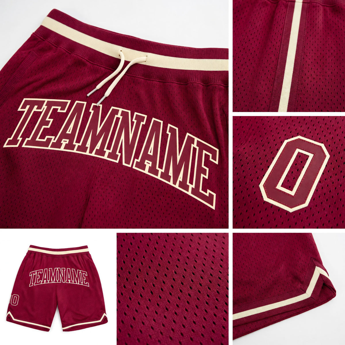Custom Maroon Maroon-Cream Authentic Throwback Basketball Shorts detail