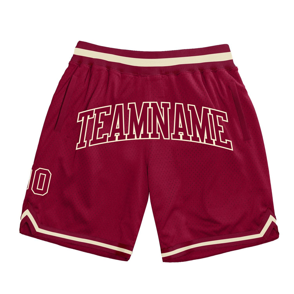 Custom Maroon Maroon-Cream Authentic Throwback Basketball Shorts photo 1