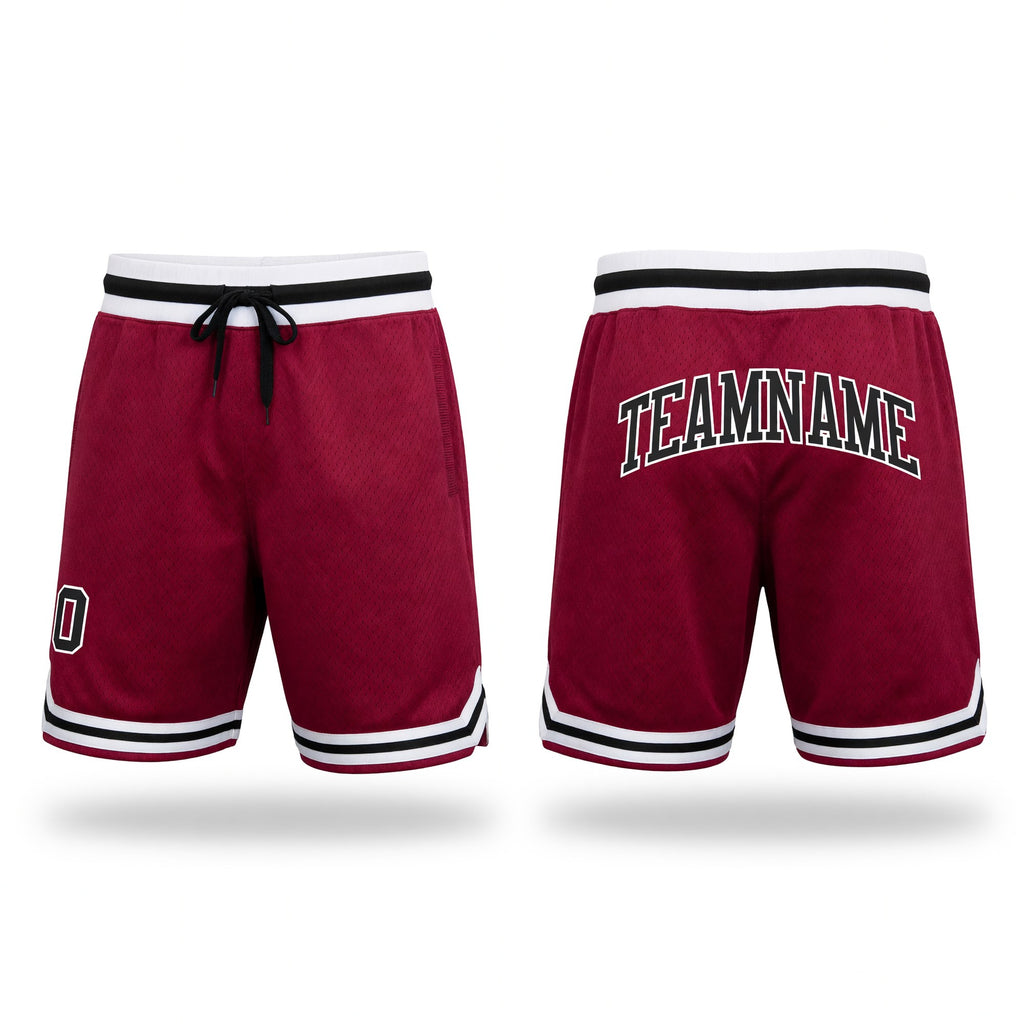 Custom Maroon Black-White Authentic Throwback Basketball Shorts