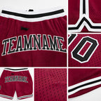 Custom Maroon Black-White Authentic Throwback Basketball Shorts detail