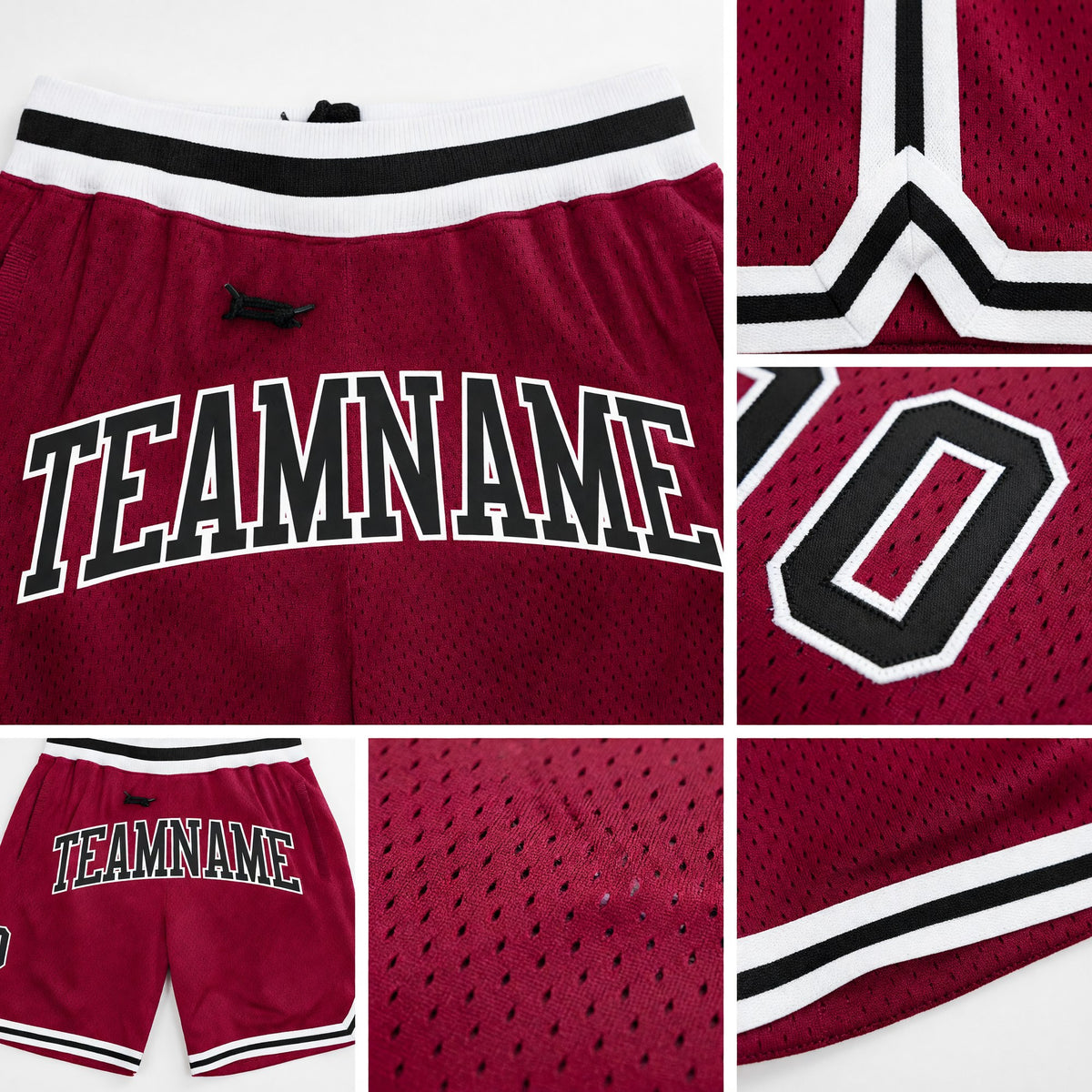 Custom Maroon Black-White Authentic Throwback Basketball Shorts detail