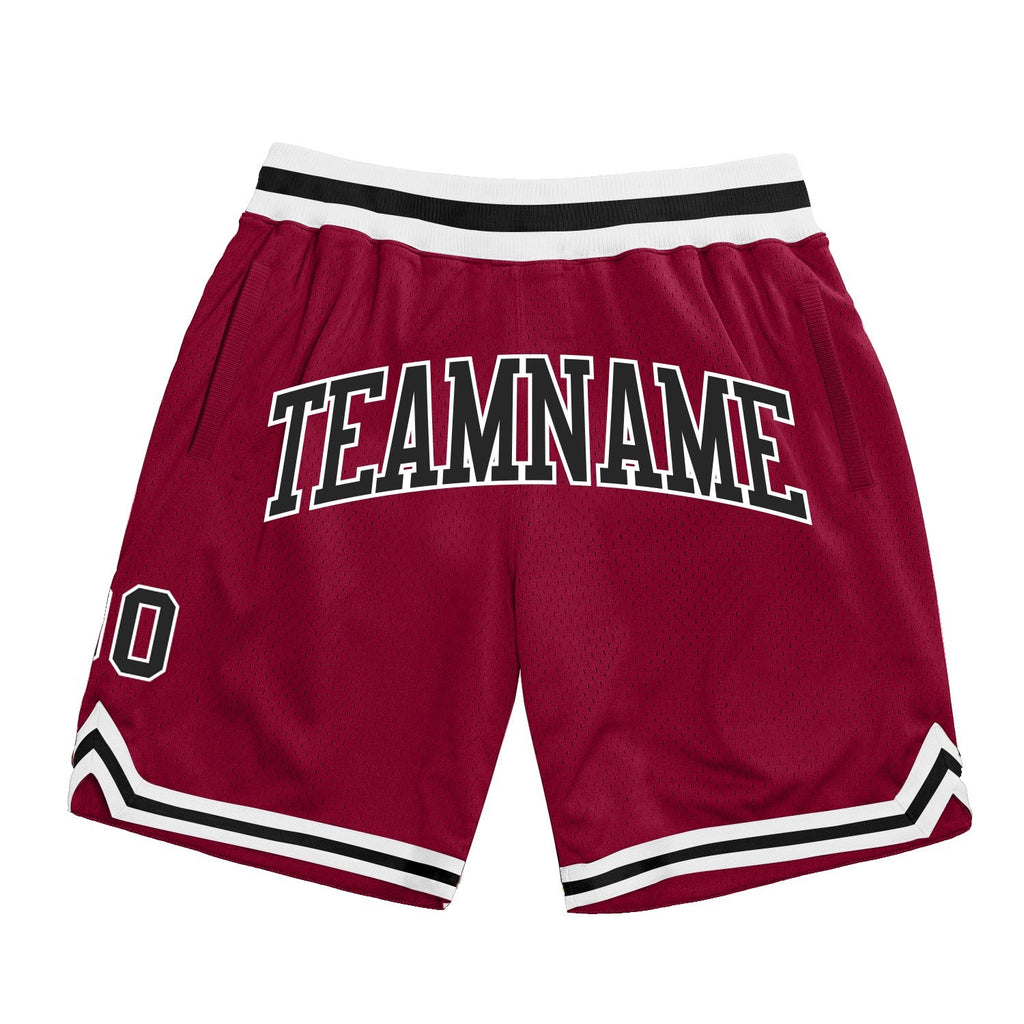 Custom Maroon Black-White Authentic Throwback Basketball Shorts photo 1