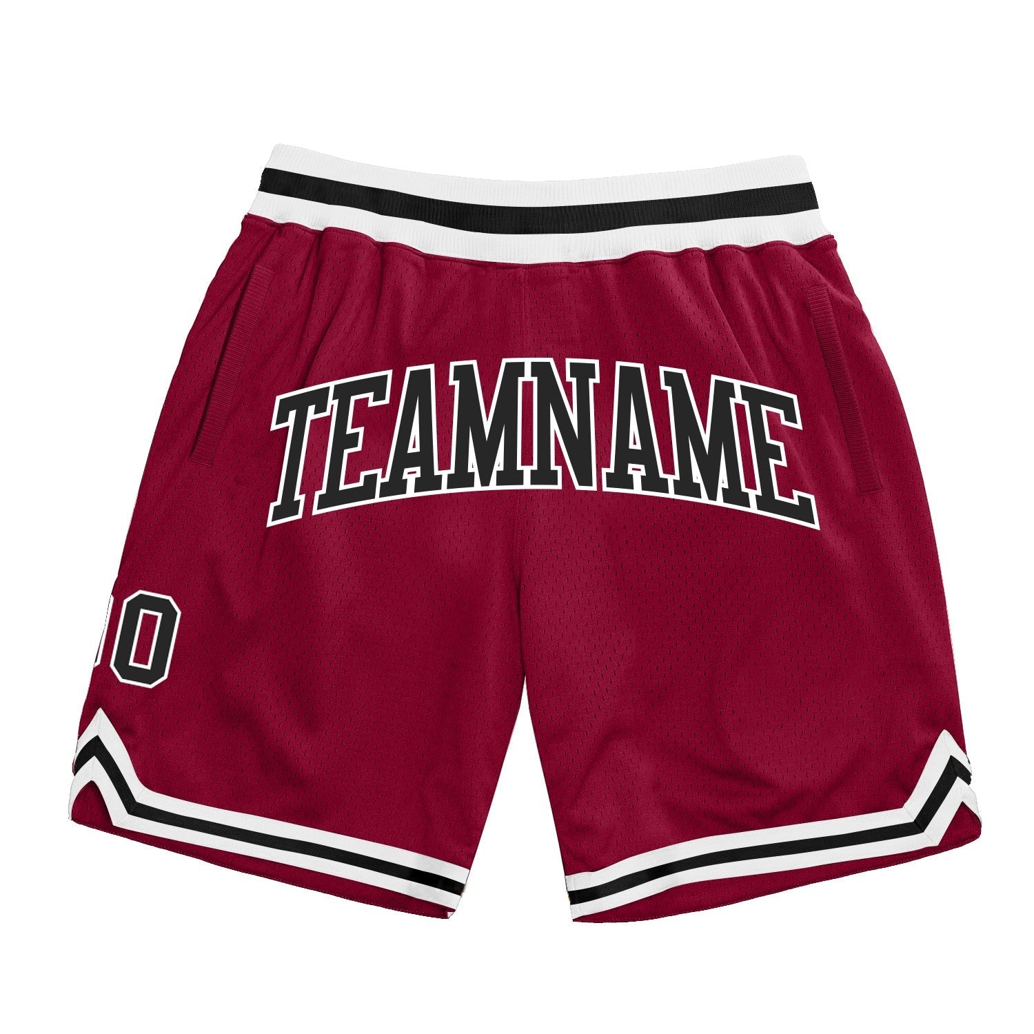 Custom Maroon Black-White Authentic Throwback Basketball Shorts photo 1