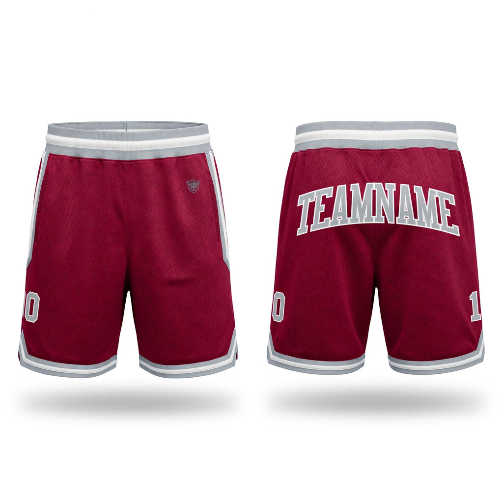 Custom Maroon Gray-White Authentic Throwback Basketball Shorts