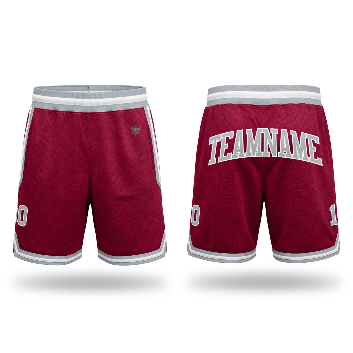 Custom Maroon Gray-White Authentic Throwback Basketball Shorts