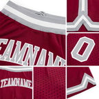 Custom Maroon Gray-White Authentic Throwback Basketball Shorts detail