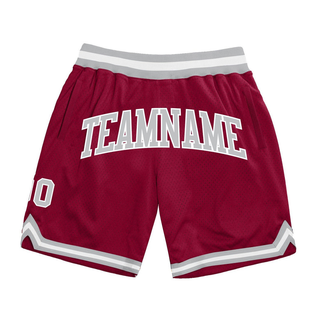 Custom Maroon Gray-White Authentic Throwback Basketball Shorts photo 1