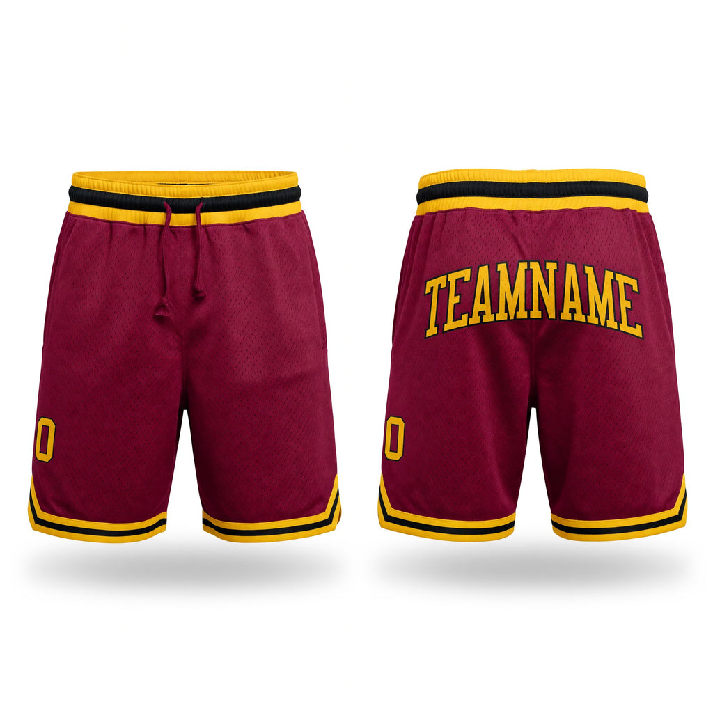 Custom Maroon Gold-Black Authentic Throwback Basketball Shorts