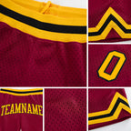 Custom Maroon Gold-Black Authentic Throwback Basketball Shorts detail