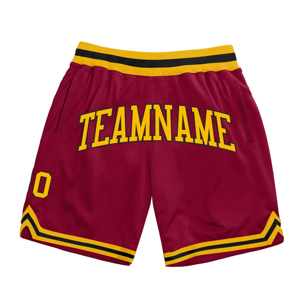 Custom Maroon Gold-Black Authentic Throwback Basketball Shorts photo 1