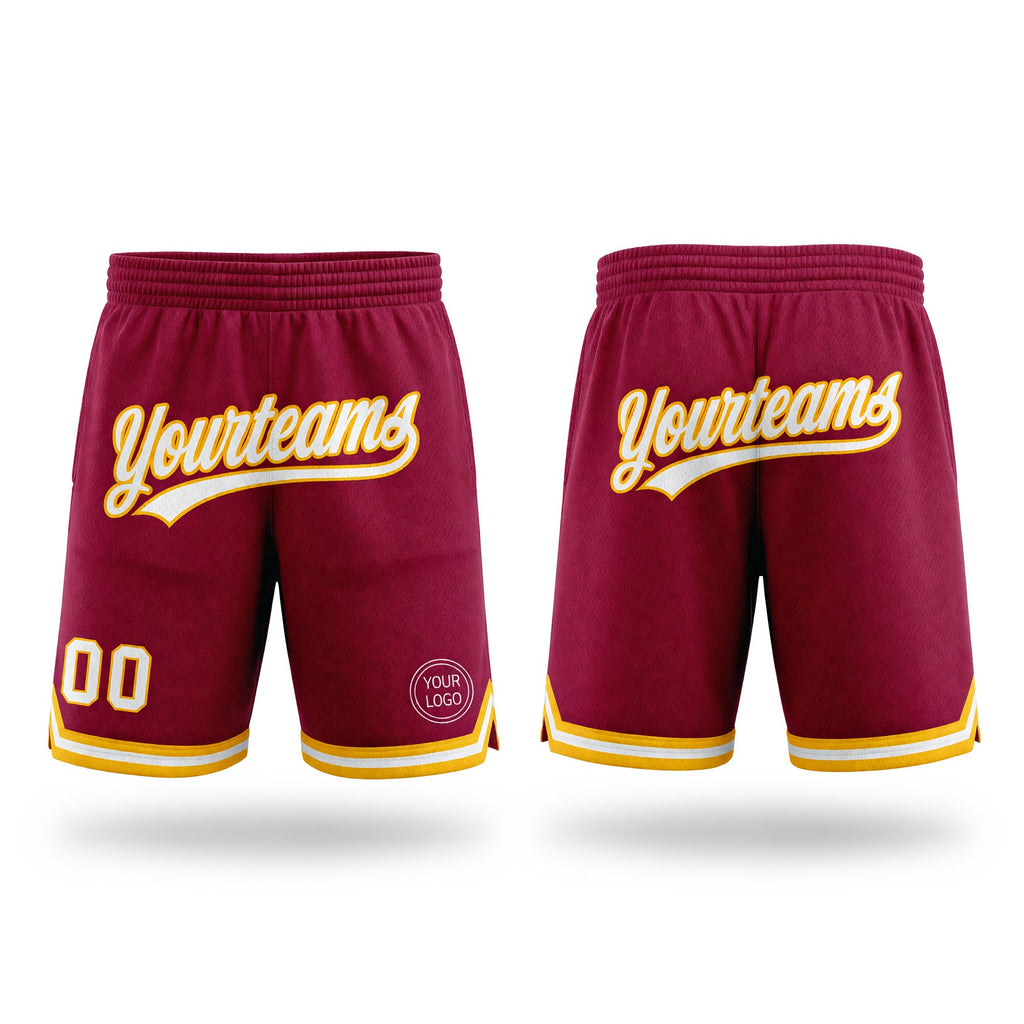 Custom Maroon White-Gold Authentic Throwback Basketball Shorts
