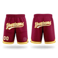 Custom Maroon White-Gold Authentic Throwback Basketball Shorts