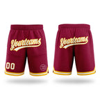 Custom Maroon White-Gold Authentic Throwback Basketball Shorts
