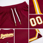 Custom Maroon White-Gold Authentic Throwback Basketball Shorts detail