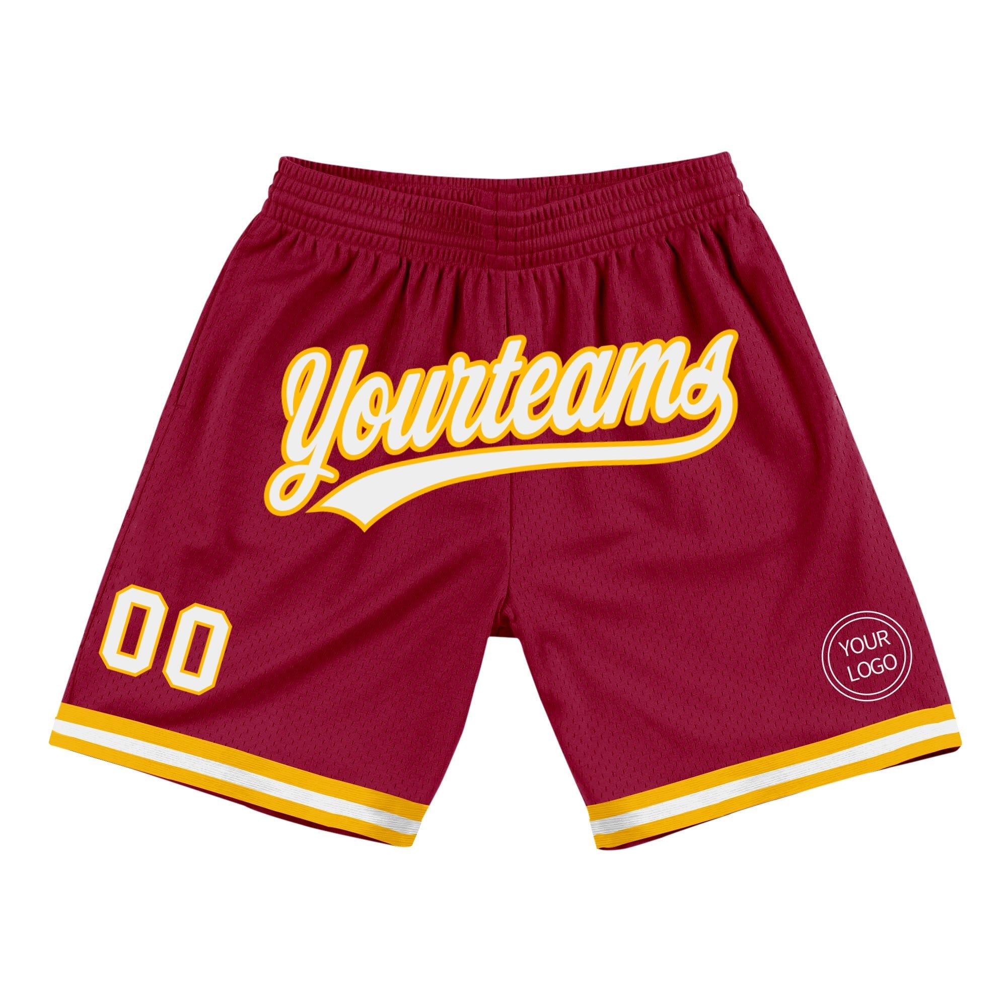 Custom Maroon White-Gold Authentic Throwback Basketball Shorts photo 1
