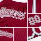 Custom Maroon Gray-White Authentic Throwback Basketball Shorts detail