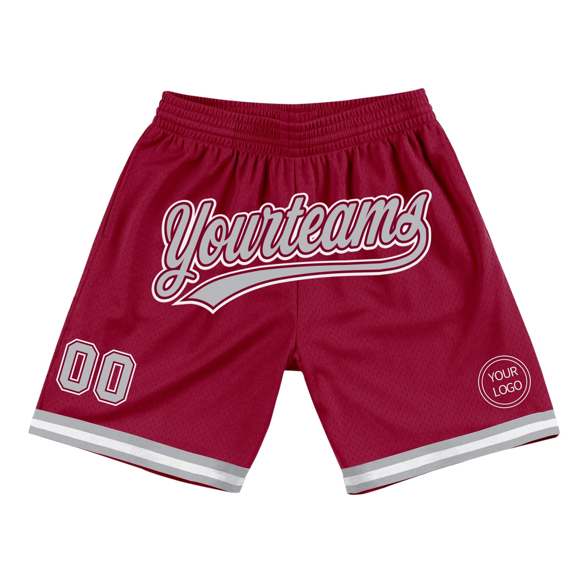Custom Maroon Gray-White Authentic Throwback Basketball Shorts photo 1